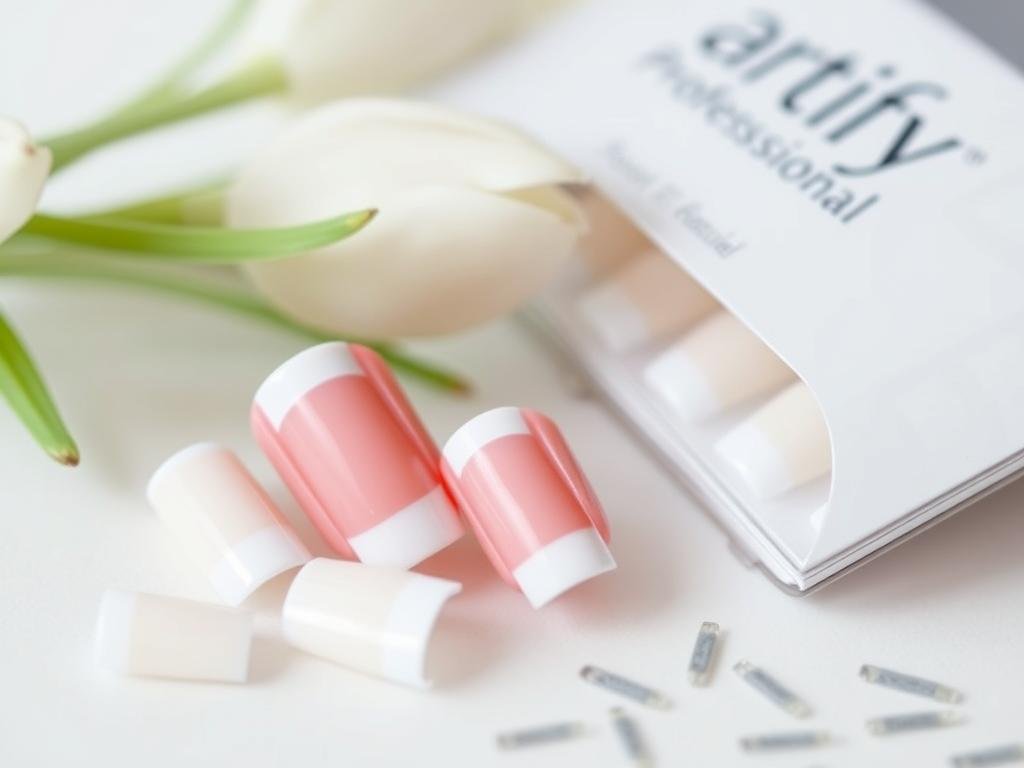 Artify Professional Short Square French Tips with classic white tips on natural base