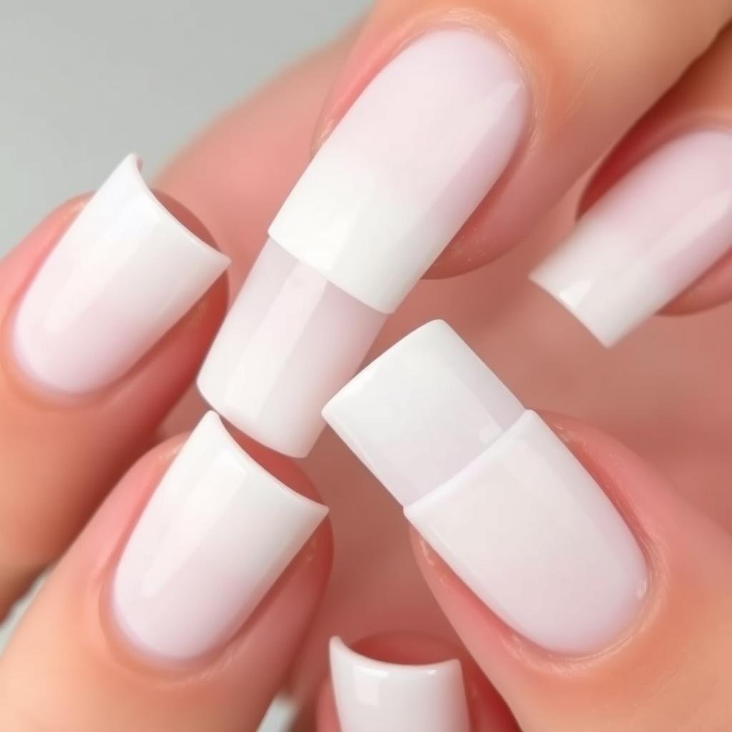 Classic French tips on short white acrylic nails