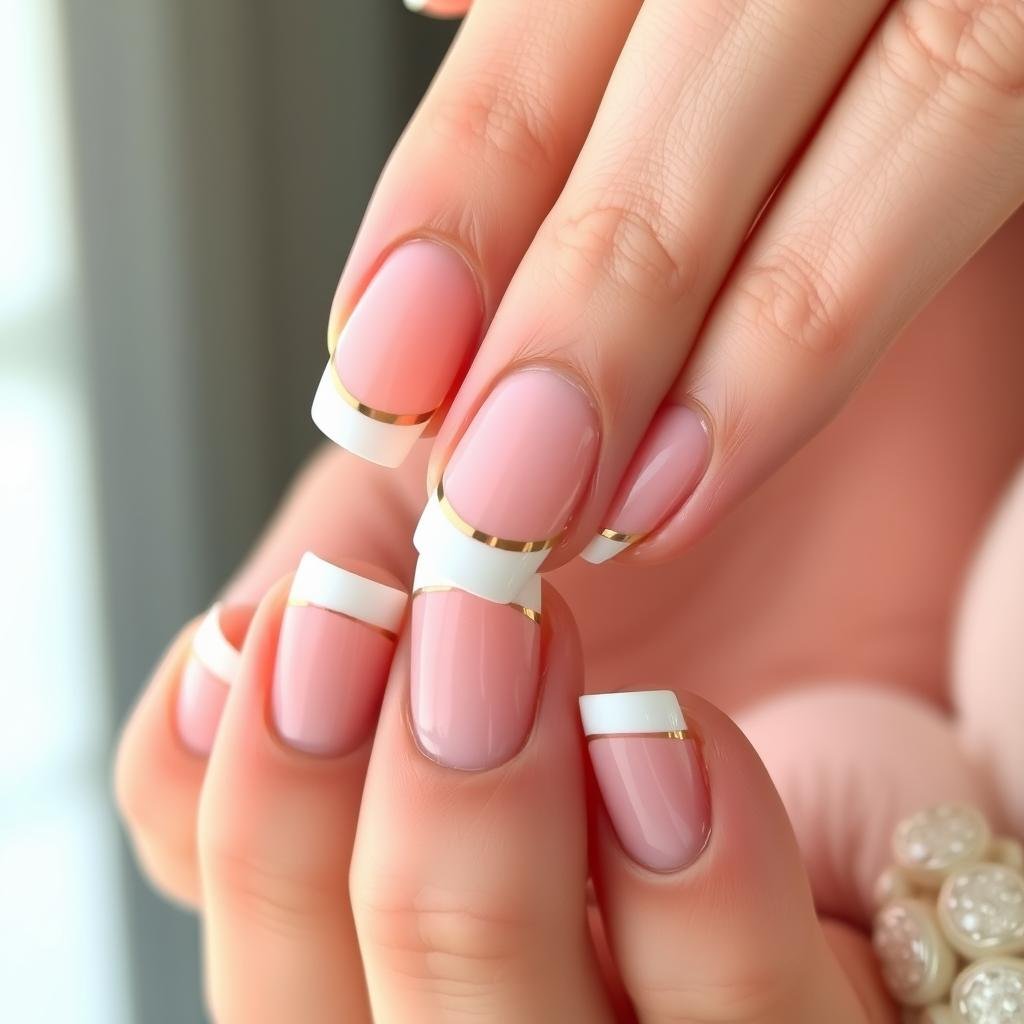 Double French tips on short acrylic nails