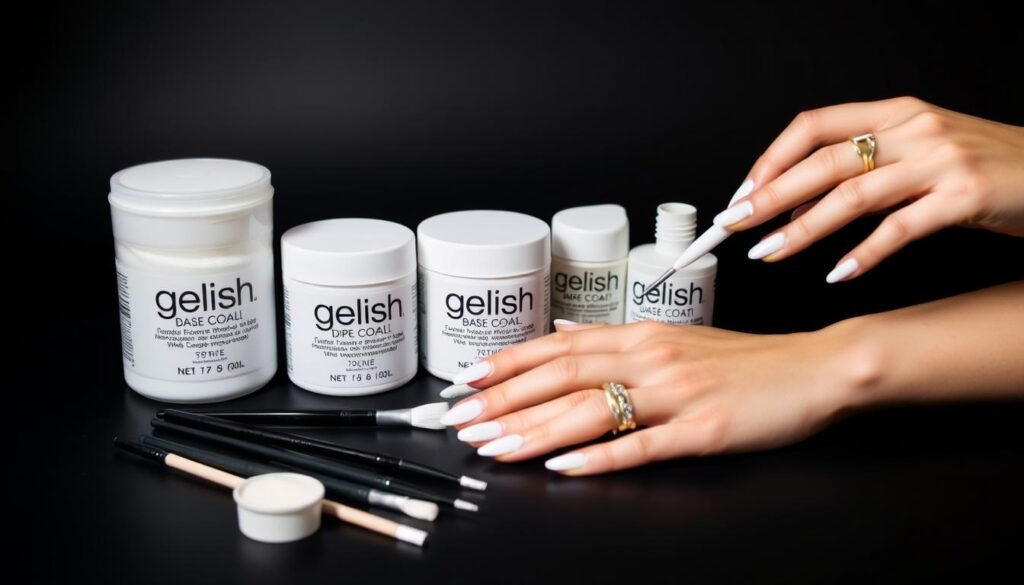 Gelish Dip French Manicure Kit with application process showing dipping technique