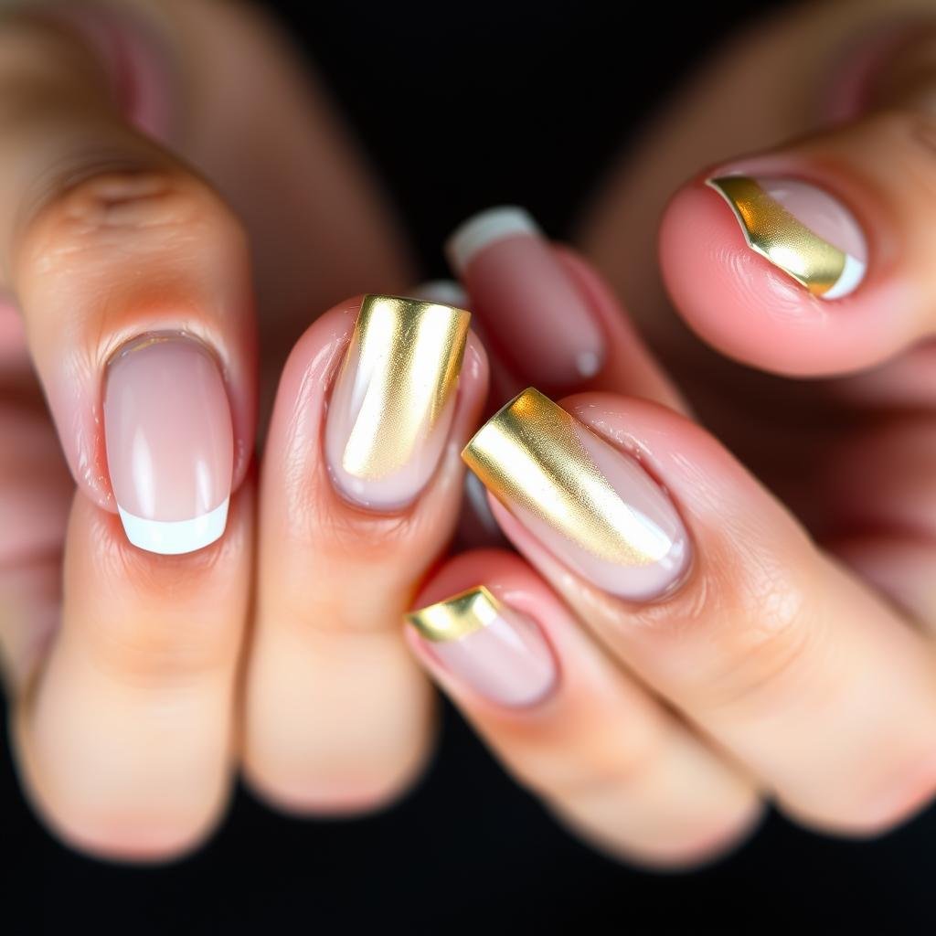 Metallic French tips on short acrylic nails