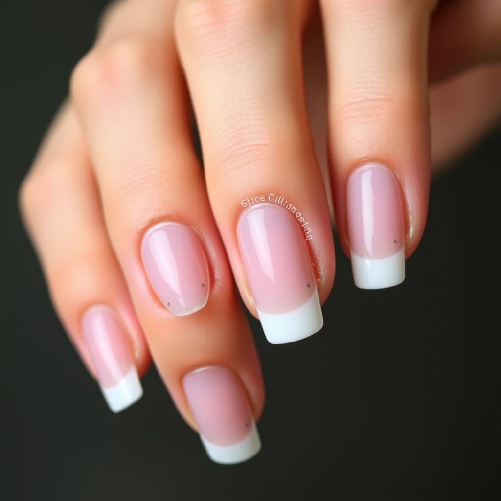 Minimalist art on short French tip acrylic nails