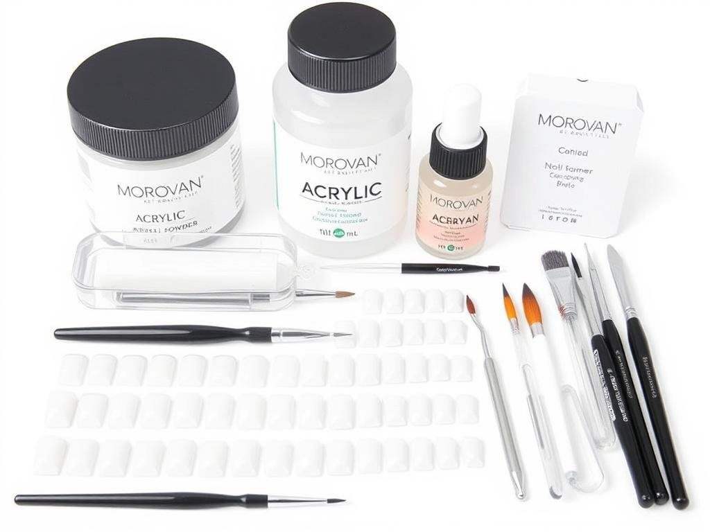 Morovan Short Square Acrylic Nail Kit with acrylic powder, liquid, and application tools