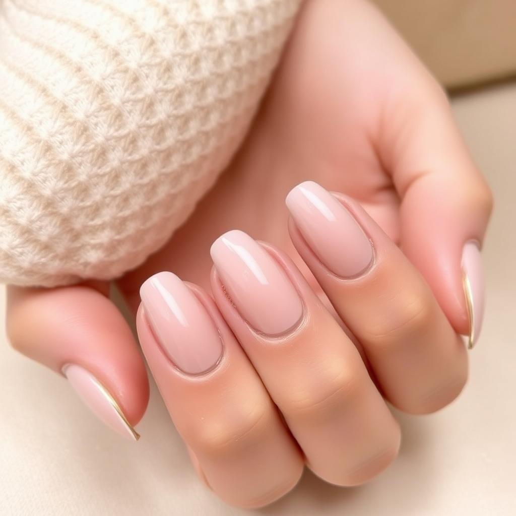 Neutral short almond acrylic nails with minimalist design