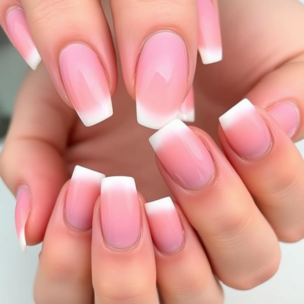 Ombré French tips on short acrylic nails