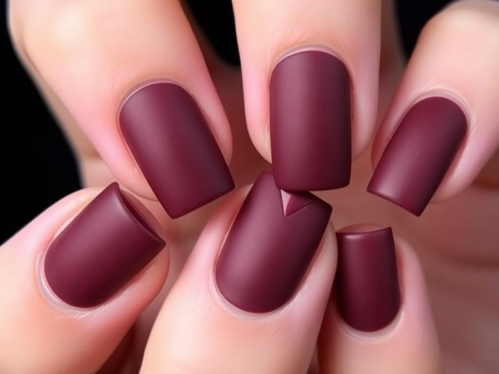 Short acrylic nails with matte finish in dark colors