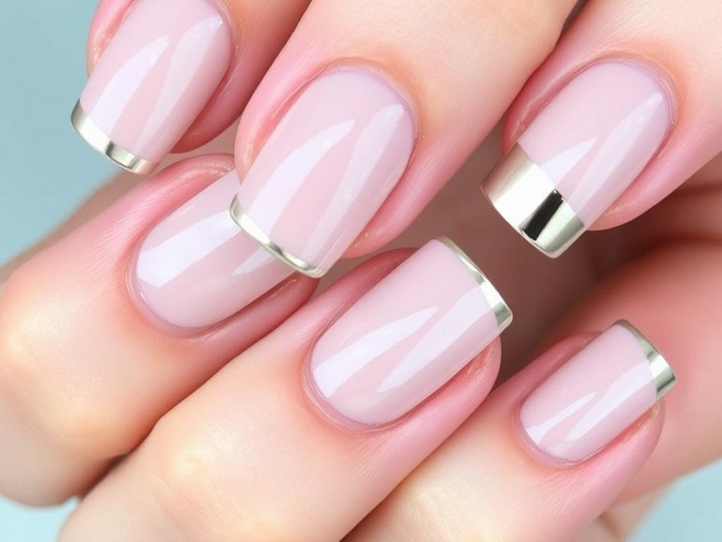 Short acrylic nails with metallic chrome accents