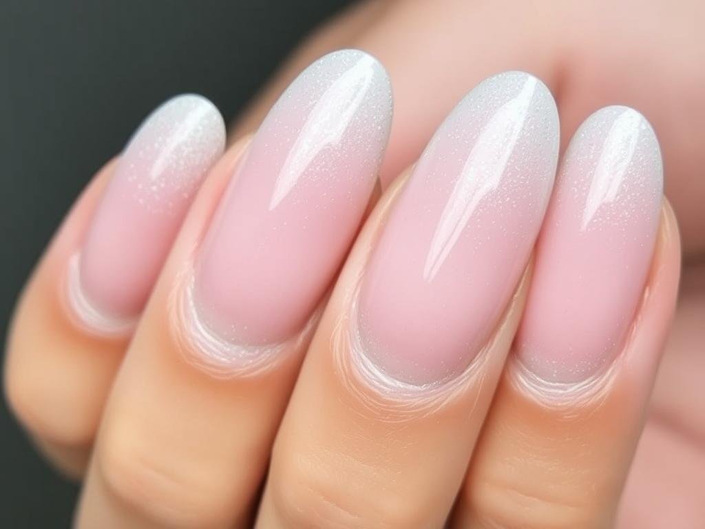 Short acrylic nails with micro glitter gradient