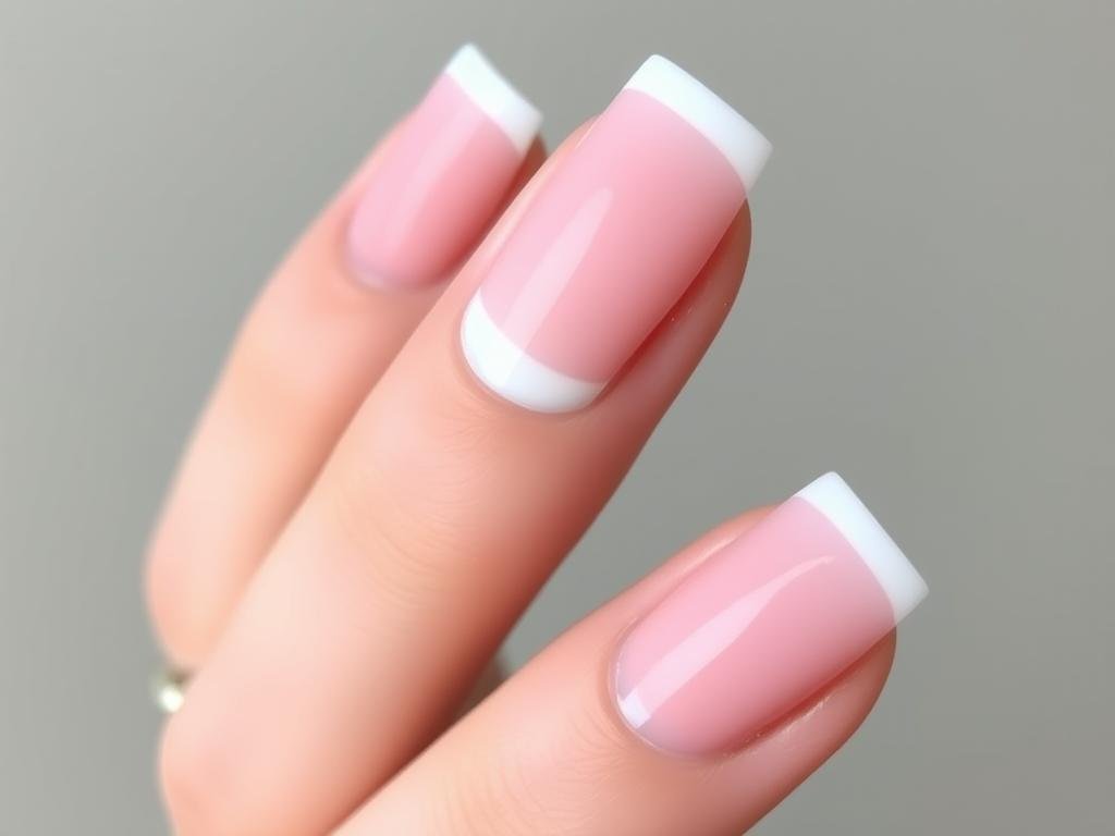 Short acrylic nails with minimalist French tips