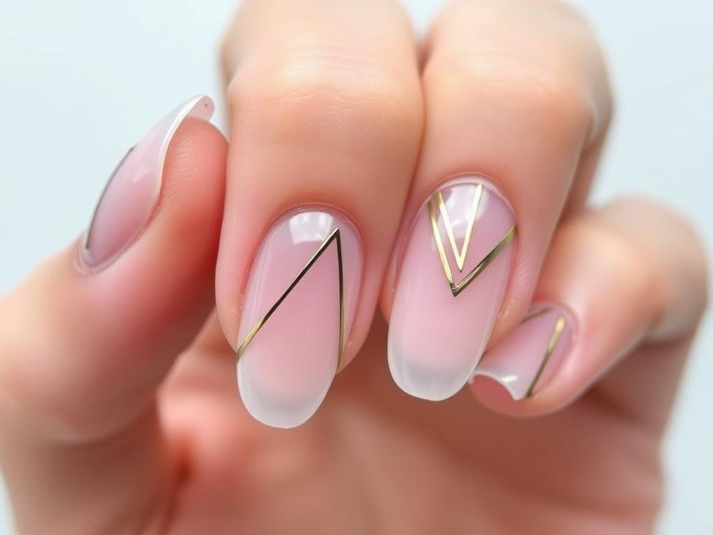 Short acrylic nails with negative space geometric designs