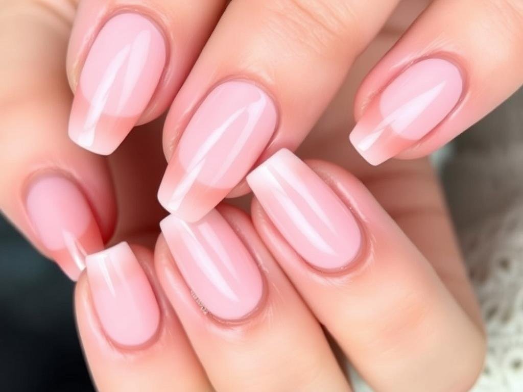 Short acrylic nails with subtle ombré effect
