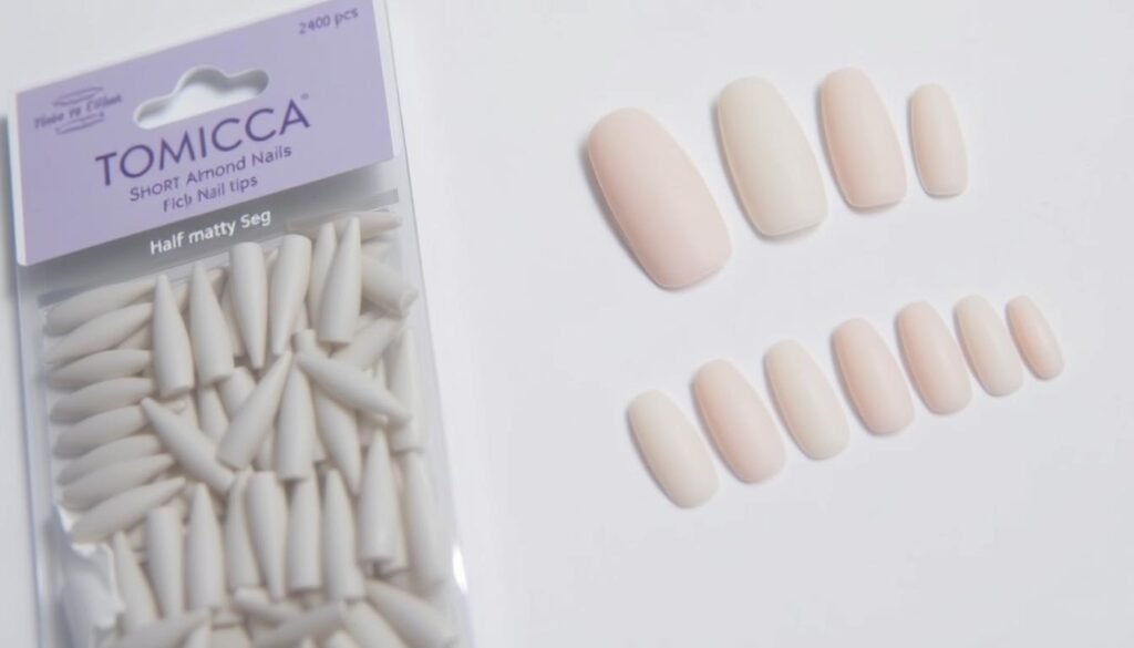 TOMICCA Short Almond Nail Tips with half-matte finish