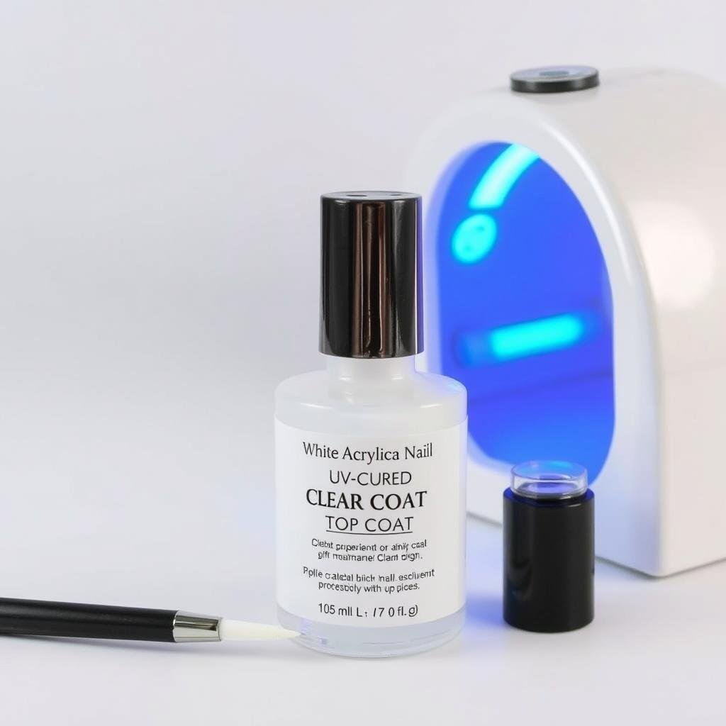 UV-cured clear top coat for maintaining white acrylic nails
