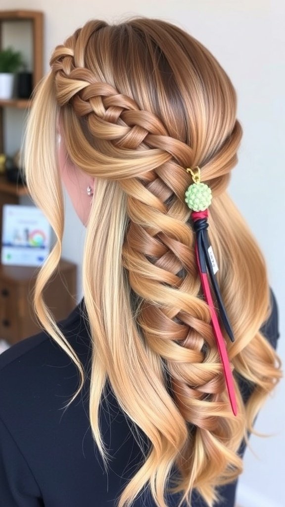 A half-up braid with twists hairstyle, showing a stylish and practical look for winter.