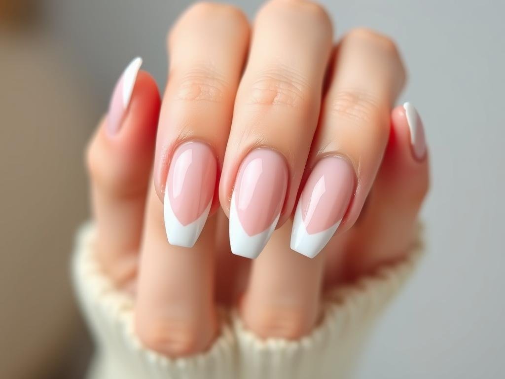Almond french tip acrylic nails with design