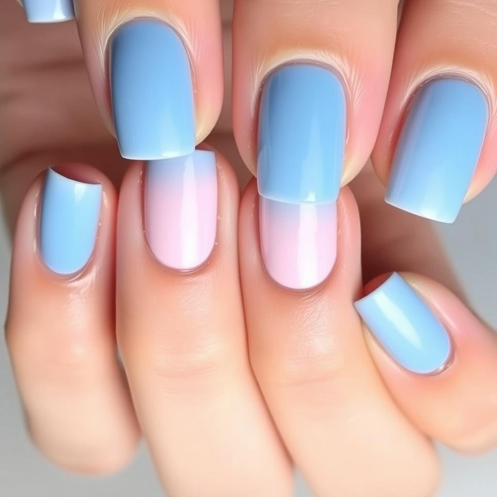 Baby blue and pastel pink nail design