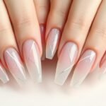 Beautiful clear acrylic nails with subtle glitter and minimalist design
