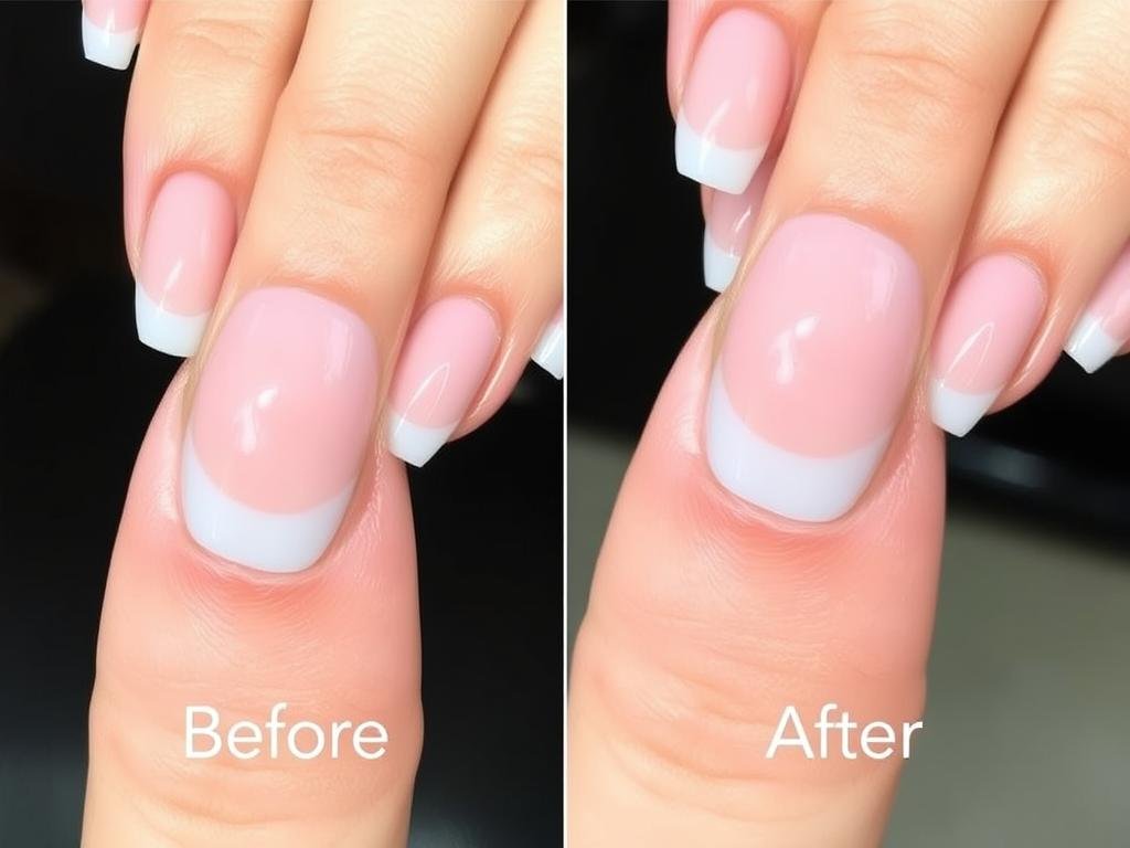 Before and after of square french tip acrylic nail fill