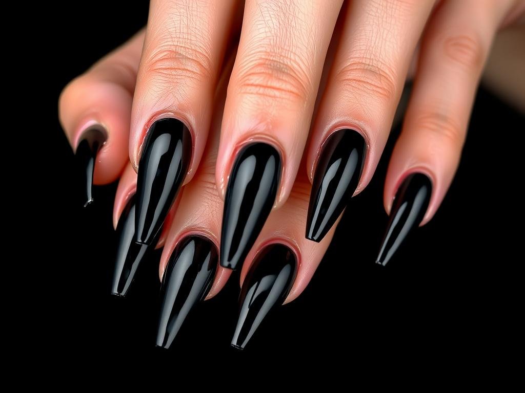 Black chrome mirror finish acrylic nails