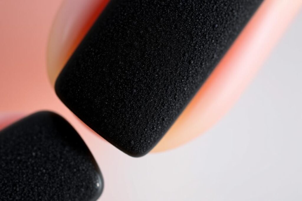 Black square acrylic nails with black velvet texture effect