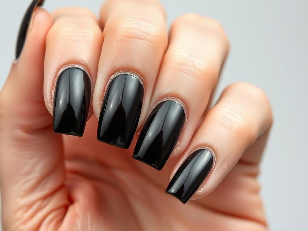 Black square acrylic nails with chrome effect
