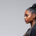 Black woman styling a lace front wig into a sleek high ponytail with smooth edges and volume at the crown