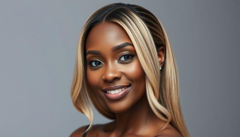 Black woman wearing a blonde lace front wig with natural-looking hairline