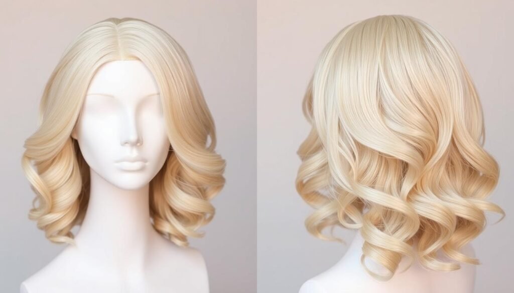 Blonde wig with natural-looking waves created without heat