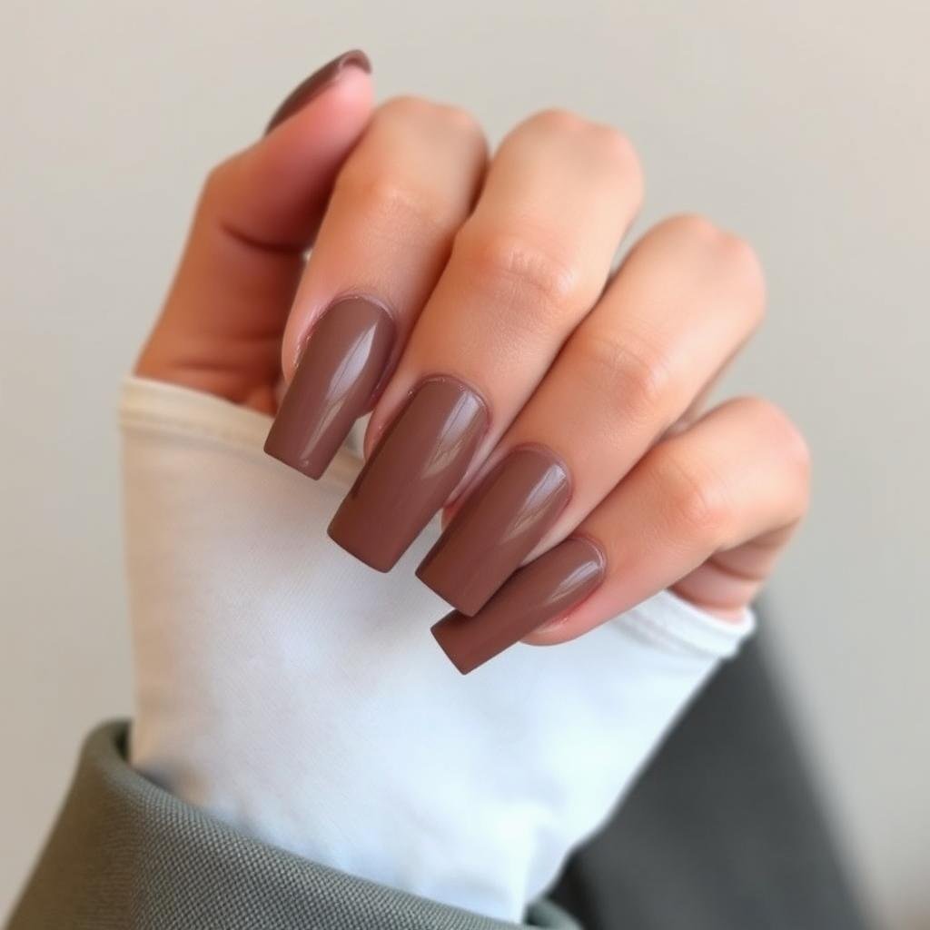 Brown acrylic nails in classic square shape