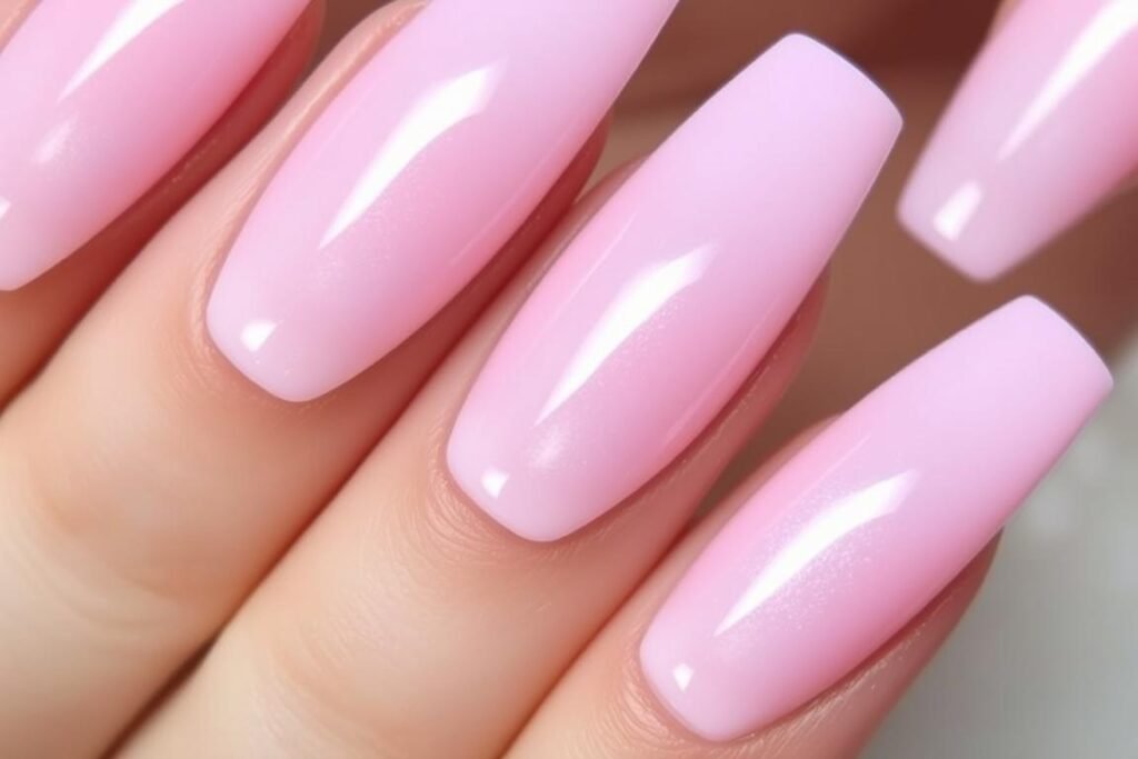 Chrome and glazed donut acrylic nails with pearlescent finish