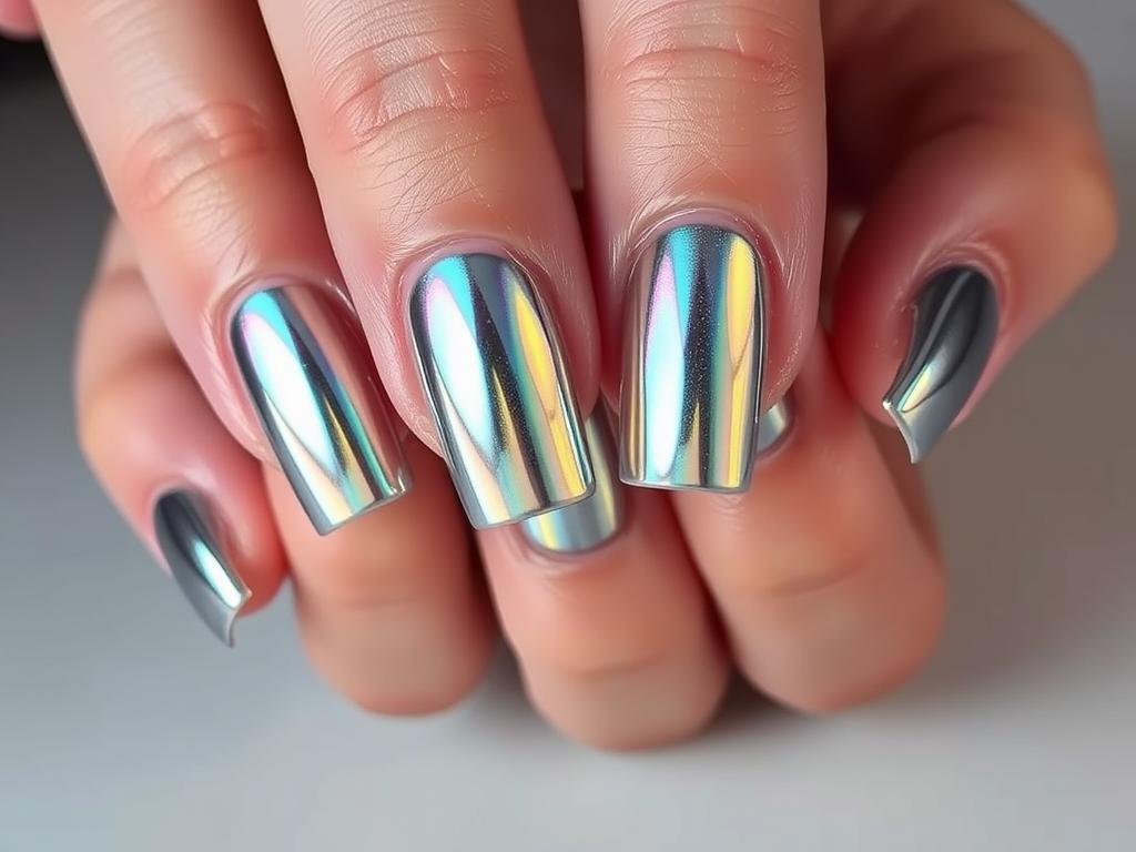 Chrome finish medium square acrylic nails