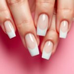 Classic French tip white acrylic nails with square shape