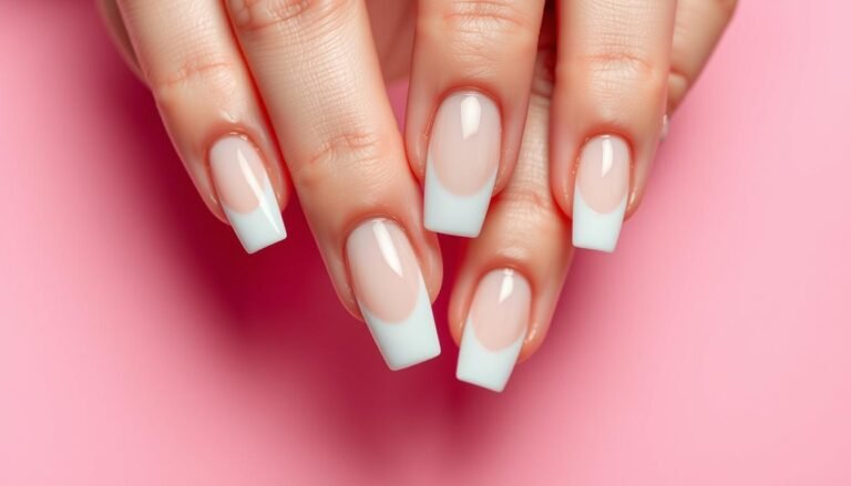 Classic French tip white acrylic nails with square shape