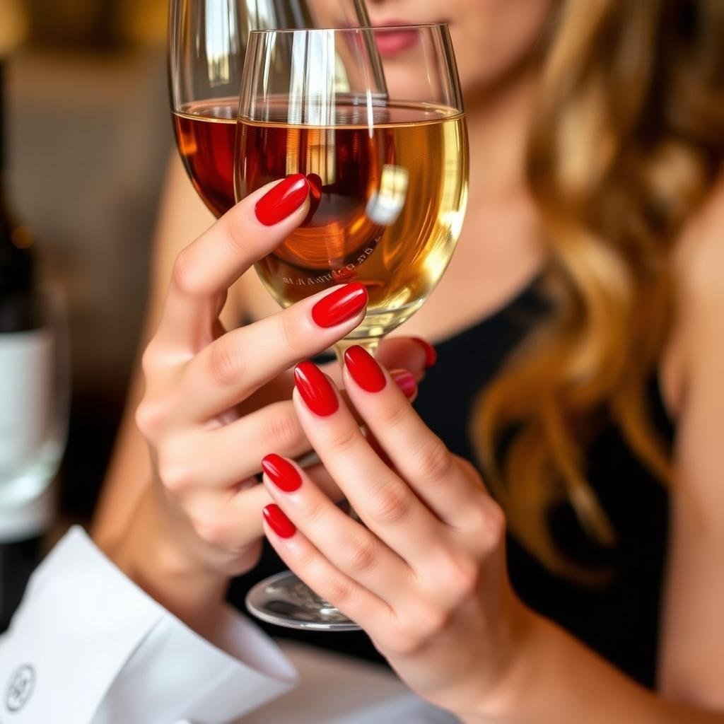 Classic red solid color acrylic nails for date night