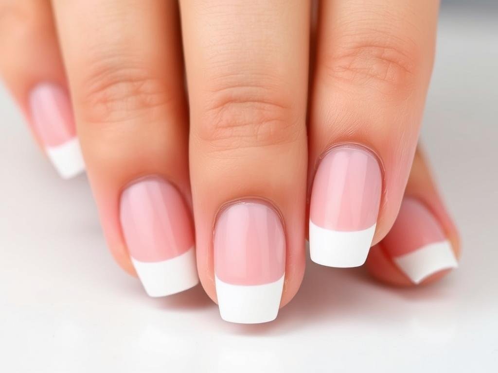 Classic white french tip on almond shaped acrylic nails