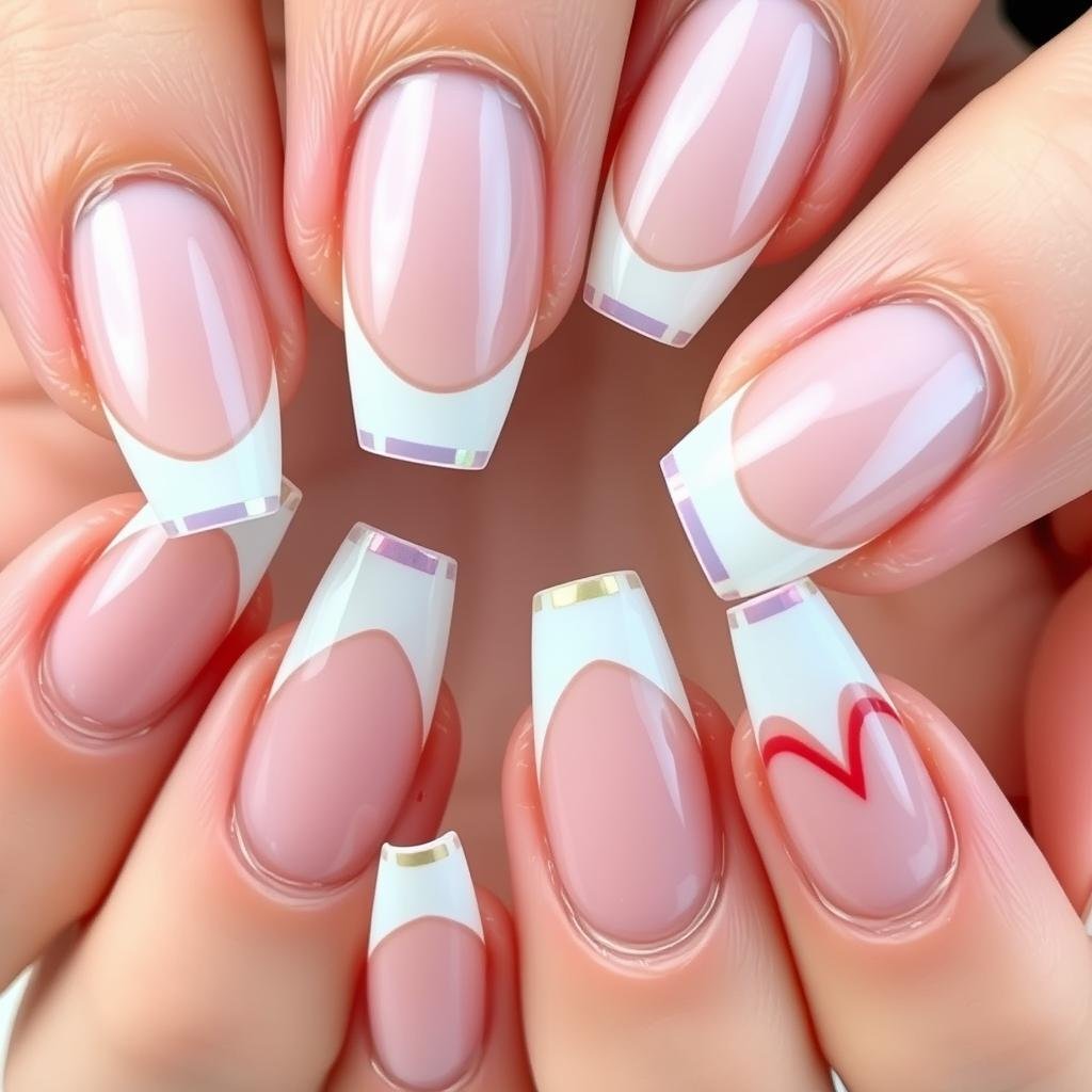 Clear acrylic nails with French tip variation Clear acrylic nails with French tip variation