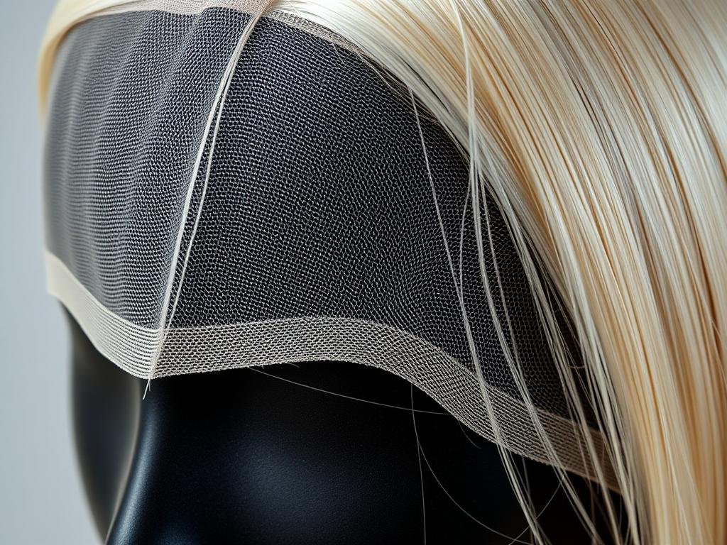 Close-up of HD lace on blonde wig showing seamless blend with dark skin