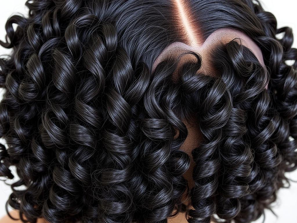 Close-up of a heat-resistant human hair curly wig for black women showing natural-looking curls and hairline
