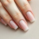 Close-up of natural looking acrylic nails with subtle pink tint compared to natural nails