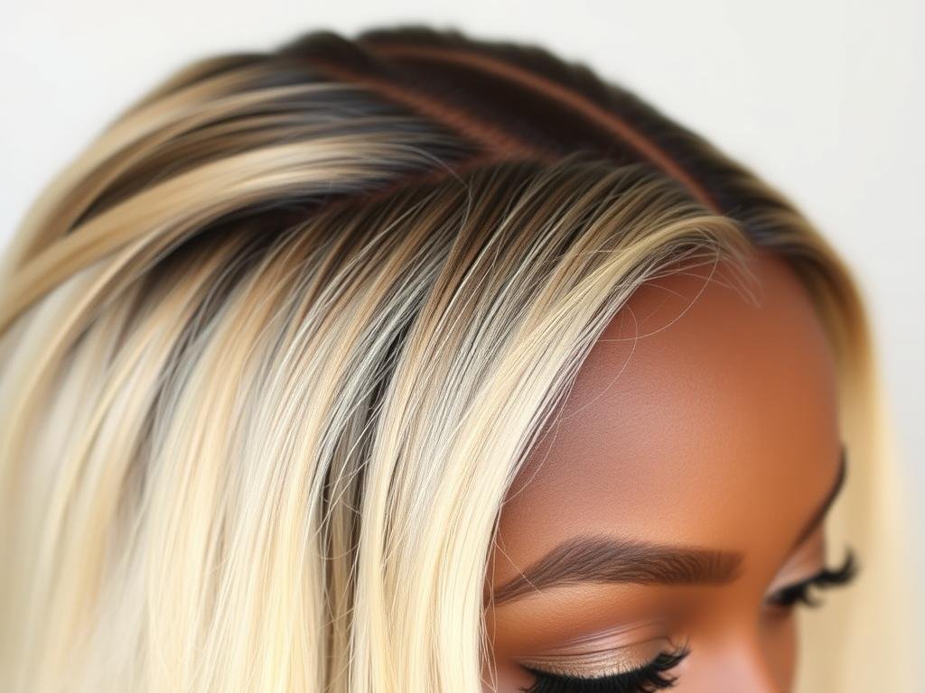 Close-up of natural-looking baby hair styling on blonde wig