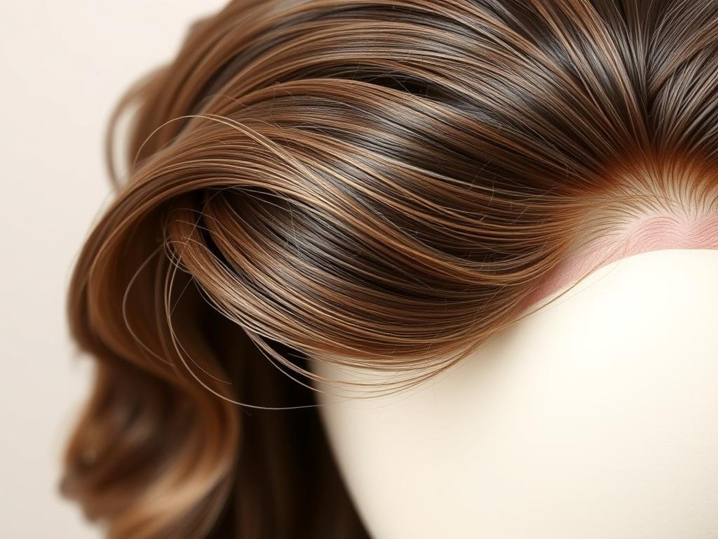Close-up of natural-looking wavy wig hairline showing lace front detail
