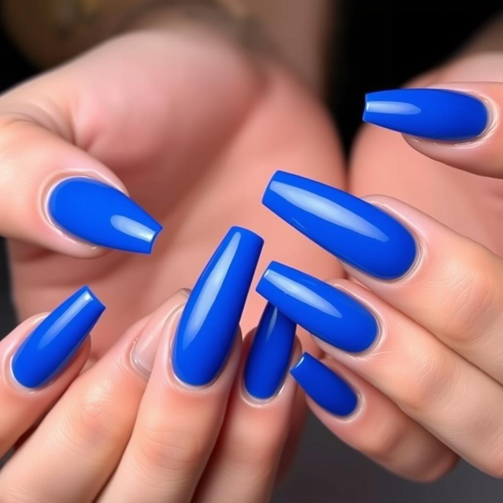 Cobalt blue solid color acrylic nails for a bold statement