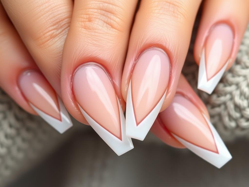 Coffin french tip acrylic nails with design