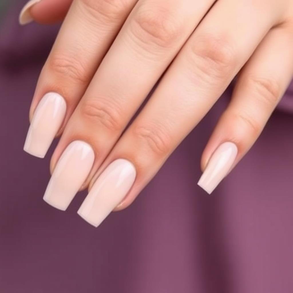 Coffin-shaped nude acrylic nails