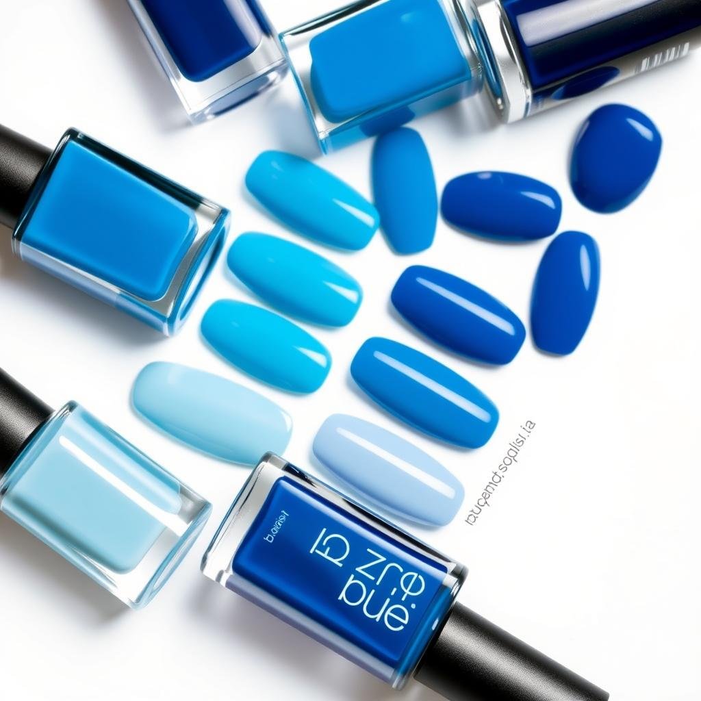Collection of blue nail polishes in various shades