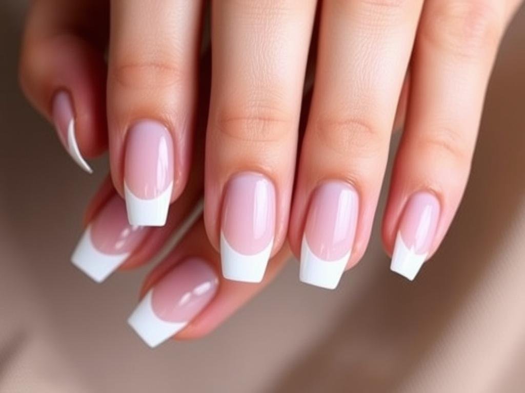 Colored French tip nude acrylic nails