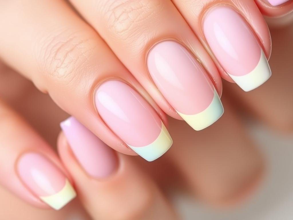 Colorful french tip acrylic nails almond shape with pastel tips