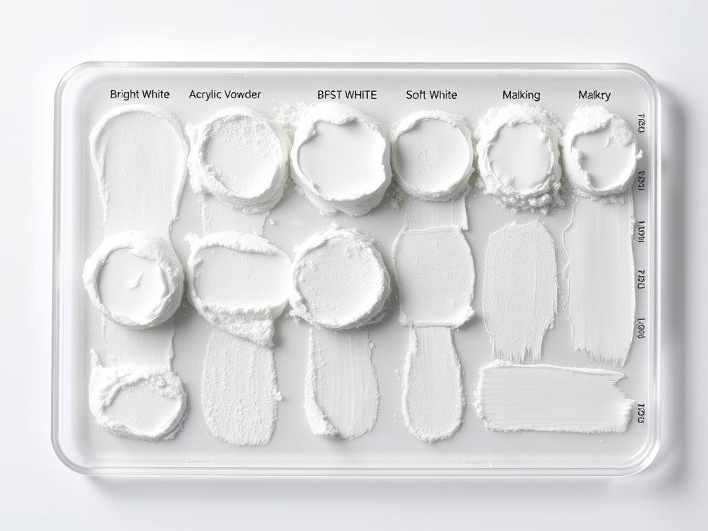 Comparison of different white acrylic powder shades