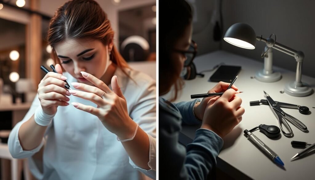 Comparison of professional salon vs DIY acrylic nail application