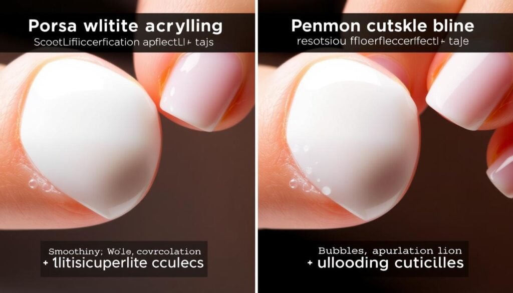 Comparison of proper vs improper white acrylic application